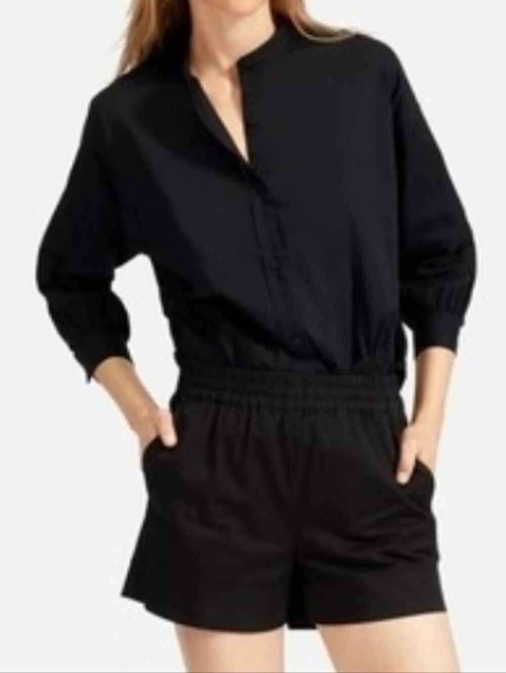 Everlane Black Band-Collar Button-Down Shirt Women Cotton Poplin Minimalist 10